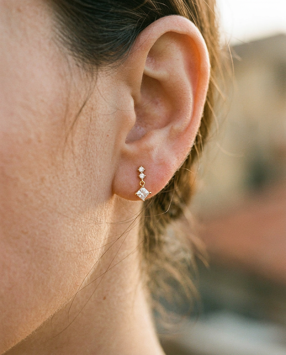 Square Drop Stud Earrings