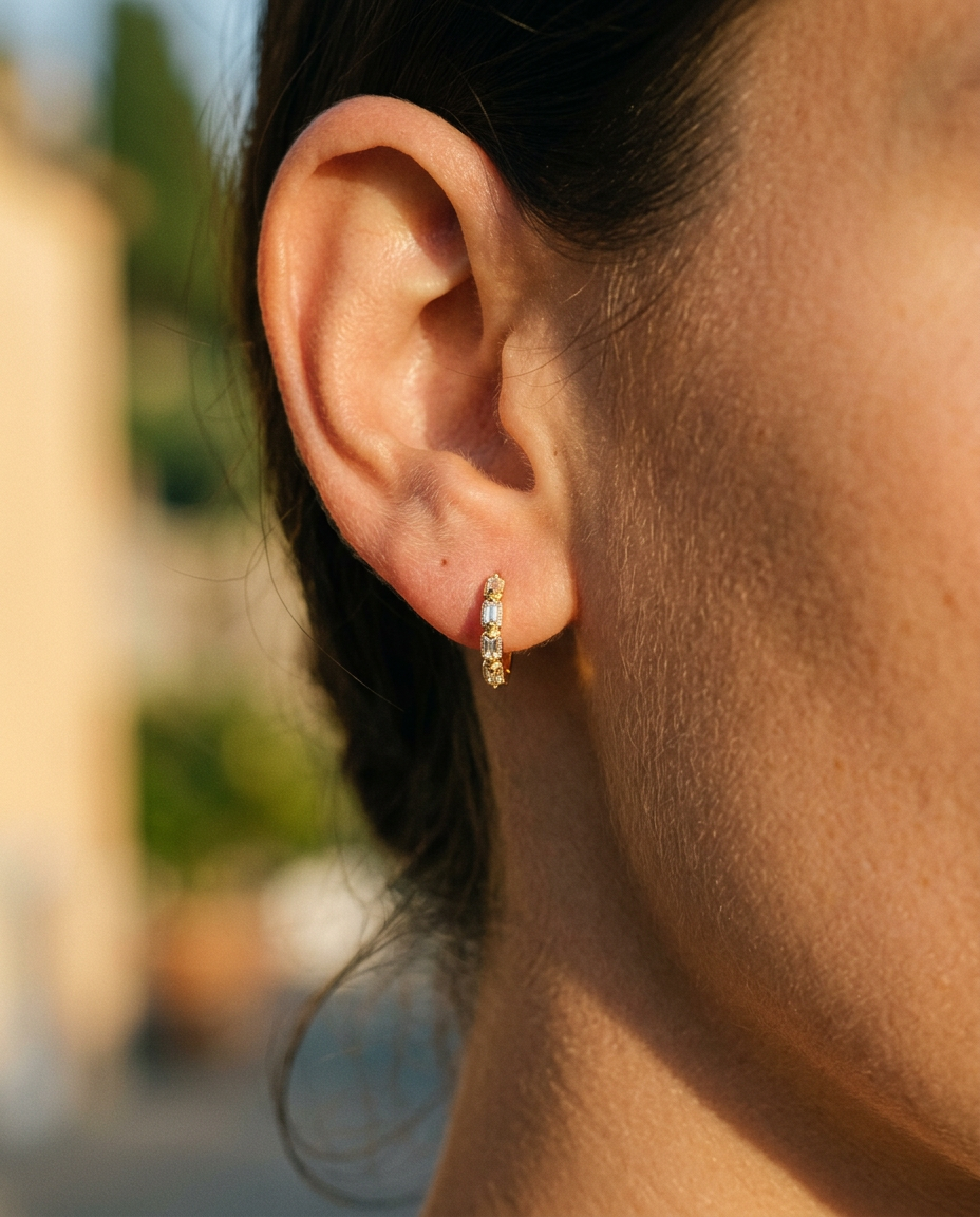 Baguette Zircon Hoop Earrings