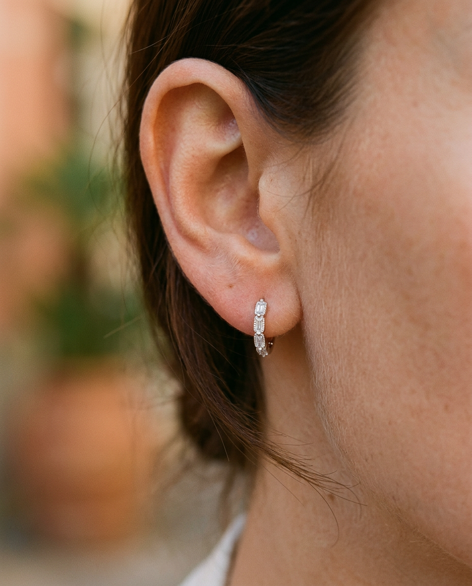 Baguette Zircon Hoop Earrings