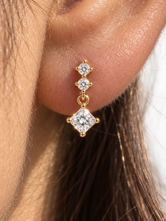 Square Drop Stud Earrings