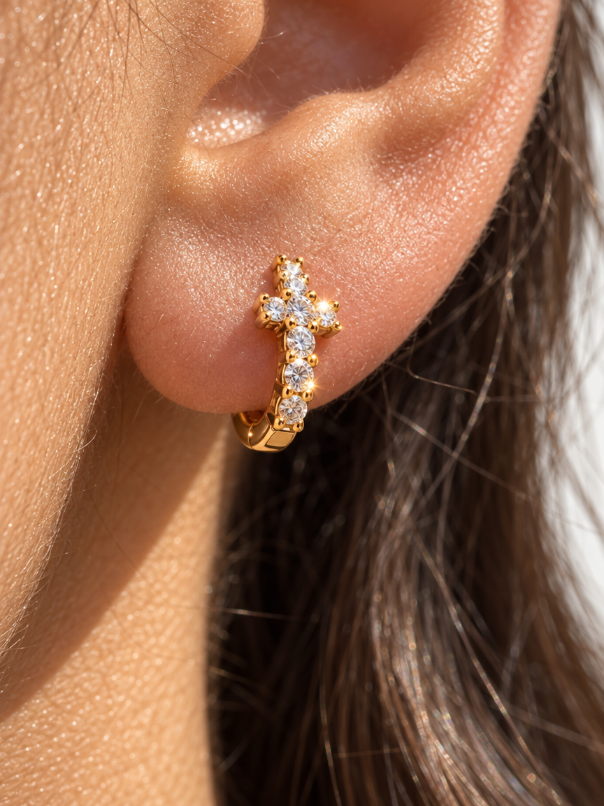 Cross Pavé Huggies