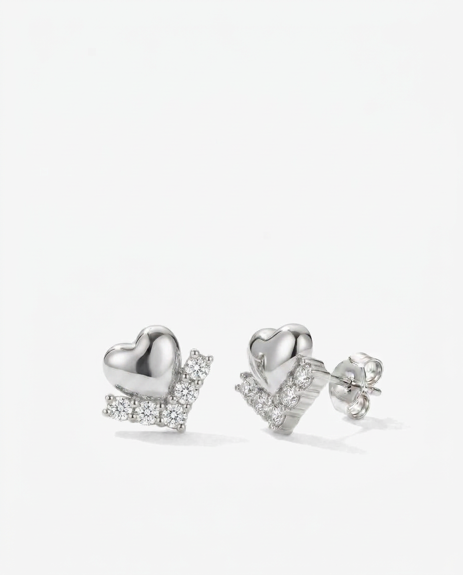 Puffed Heart Crystal Studs