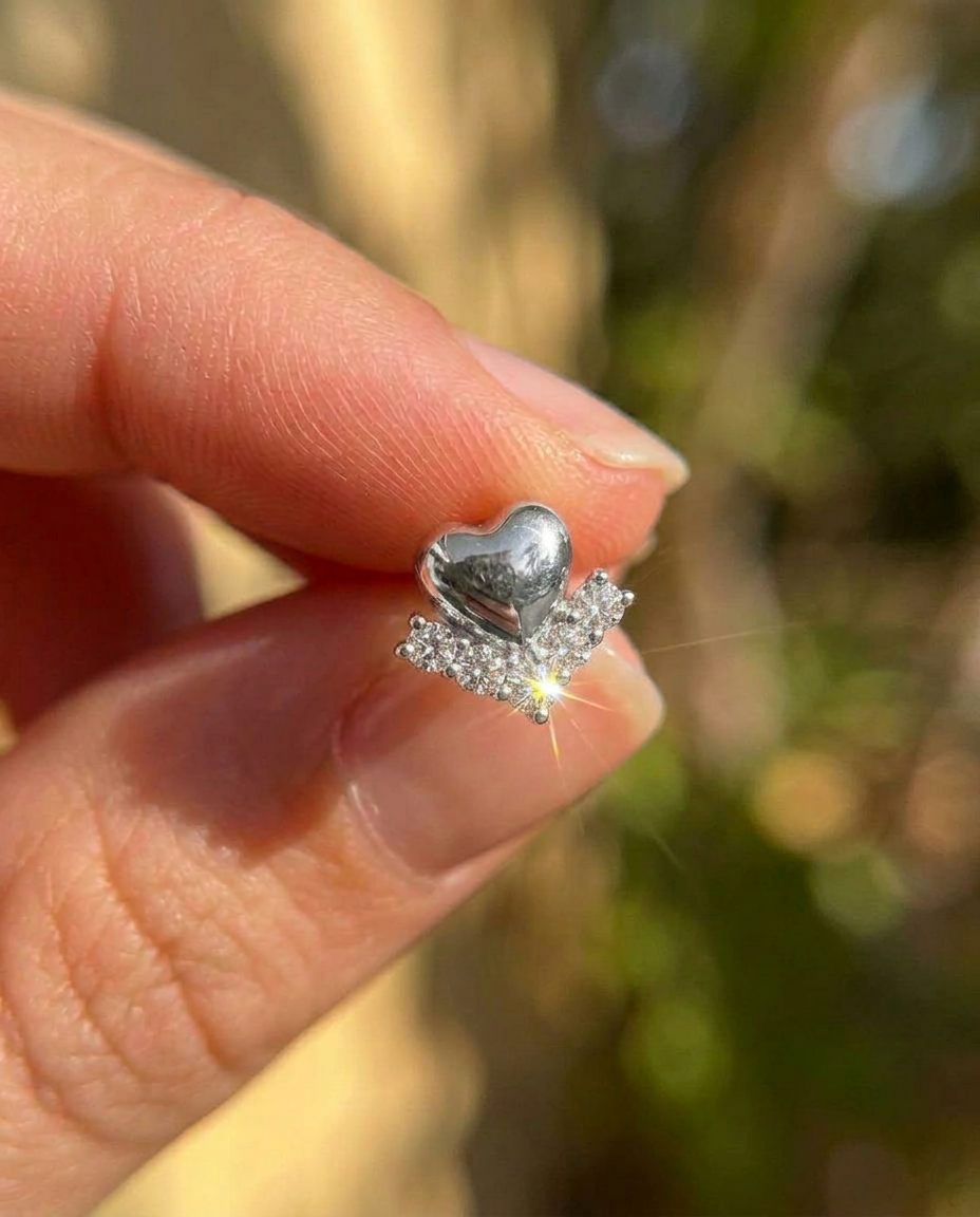 Puffed Heart Crystal Studs