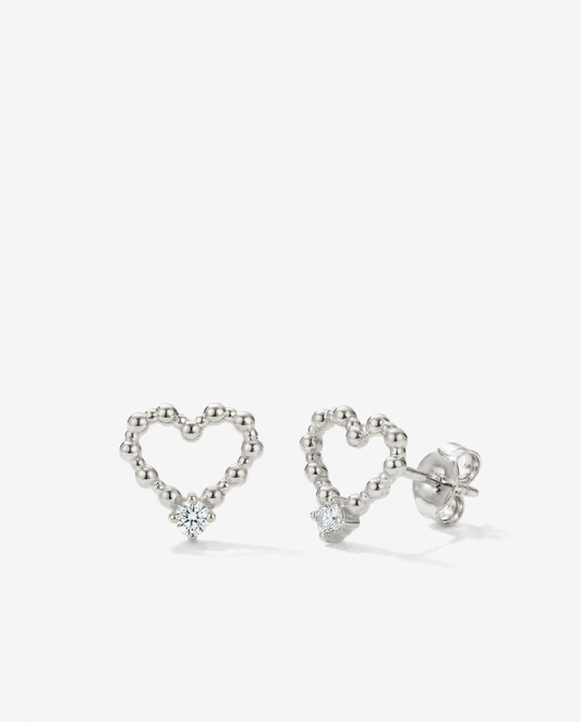 Open Heart Rhinestone Stud Earrings
