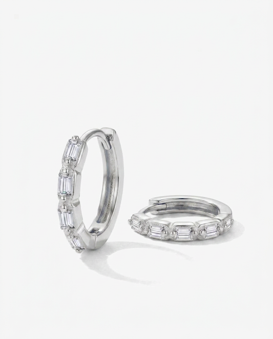 Baguette Zircon Hoop Earrings