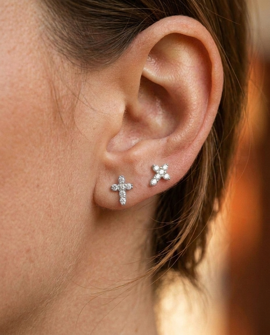 Sterling Cross Studs