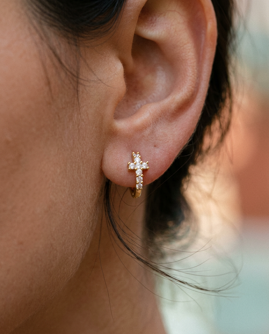 Cross Pavé Huggies
