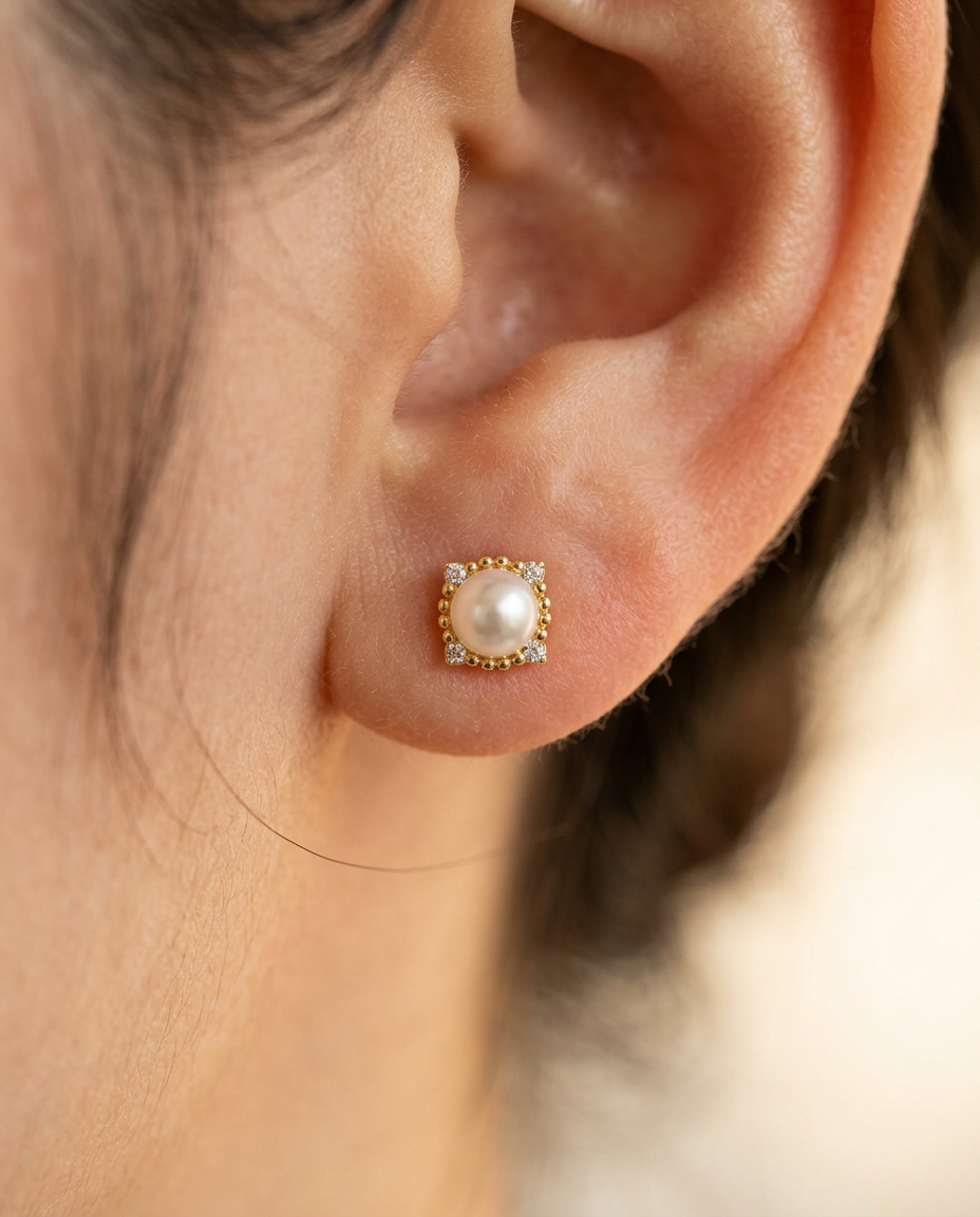 Pearl Square Stud Earrings