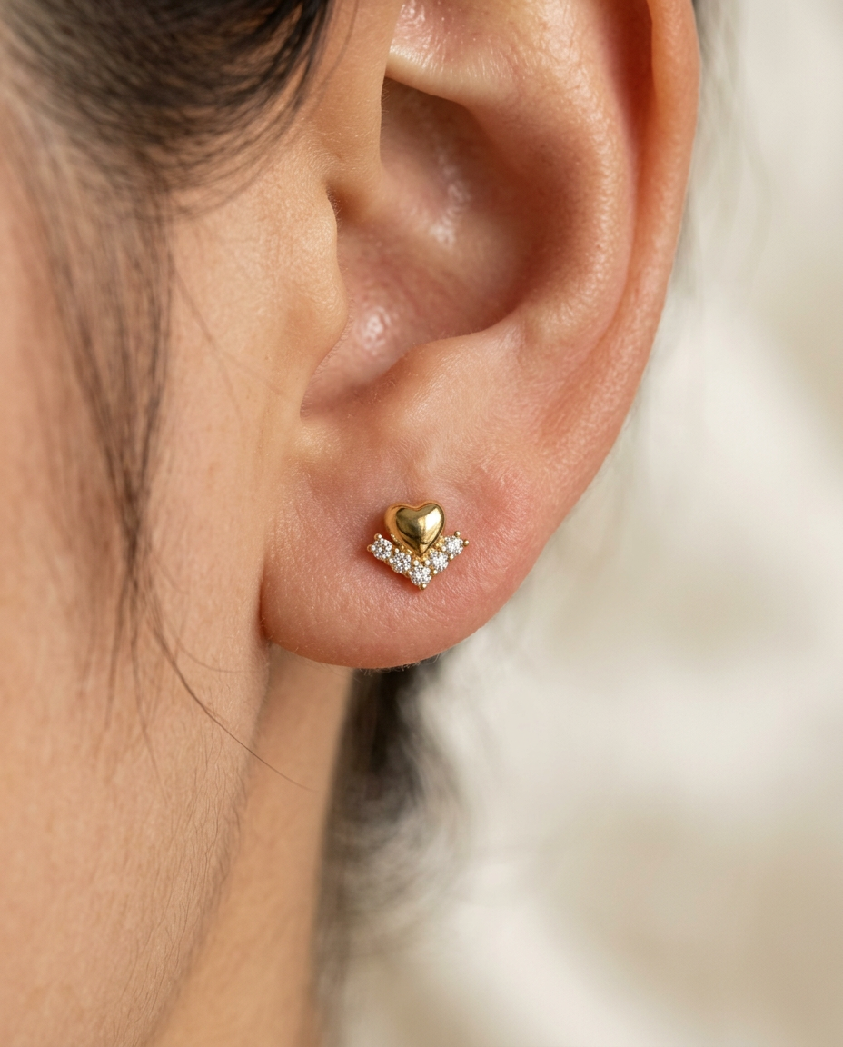 Puffed Heart Crystal Studs