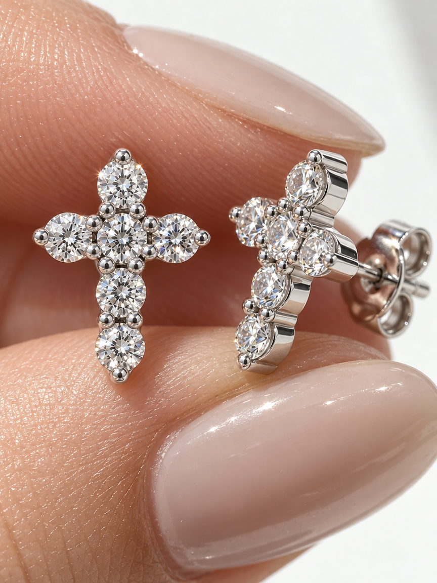 Sterling Cross Studs
