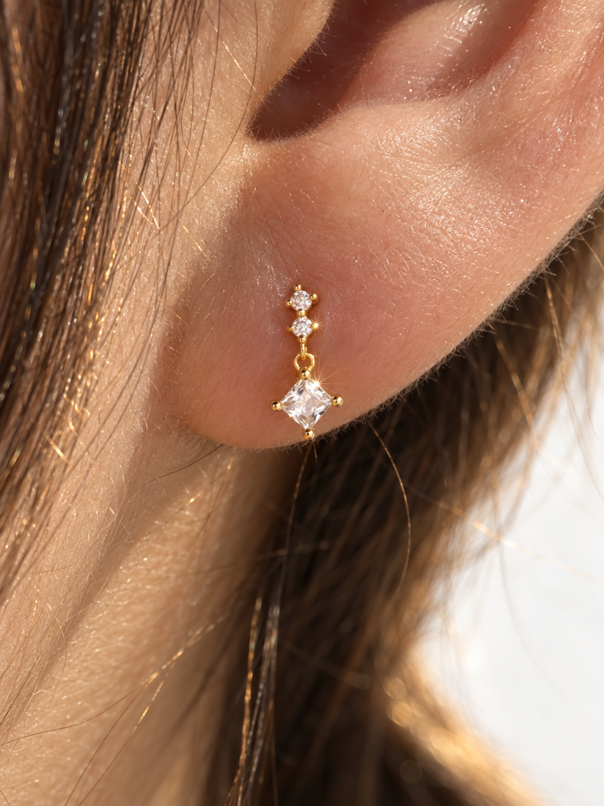 Square Drop Stud Earrings