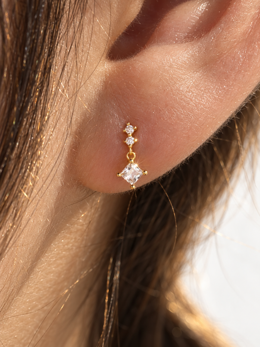 Square Drop Stud Earrings