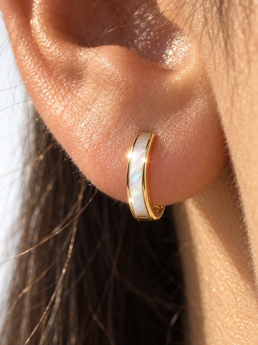 Pearl Inlay Huggie Hoops
