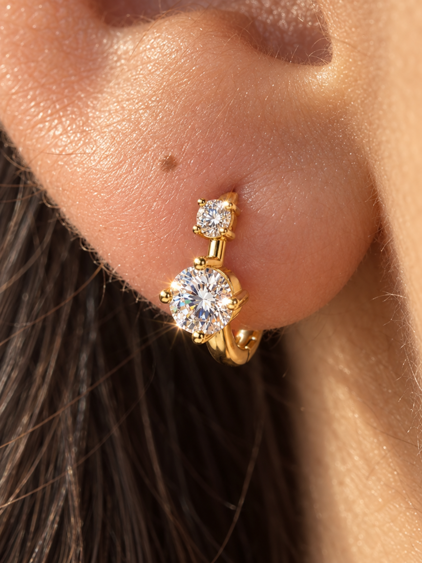 Double Stone Huggie Hoops