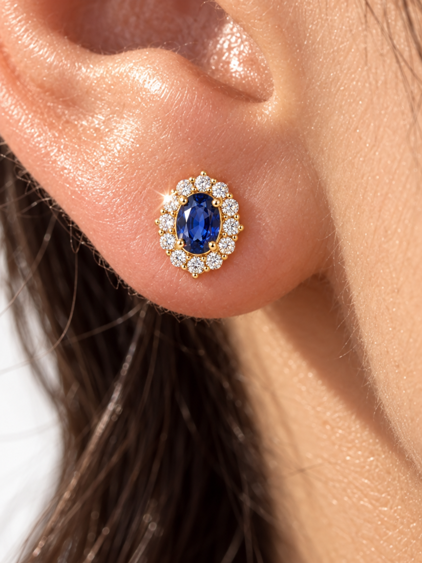 Blue Crystal Halo Studs