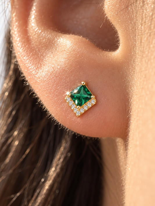 Green Crystal Square Studs