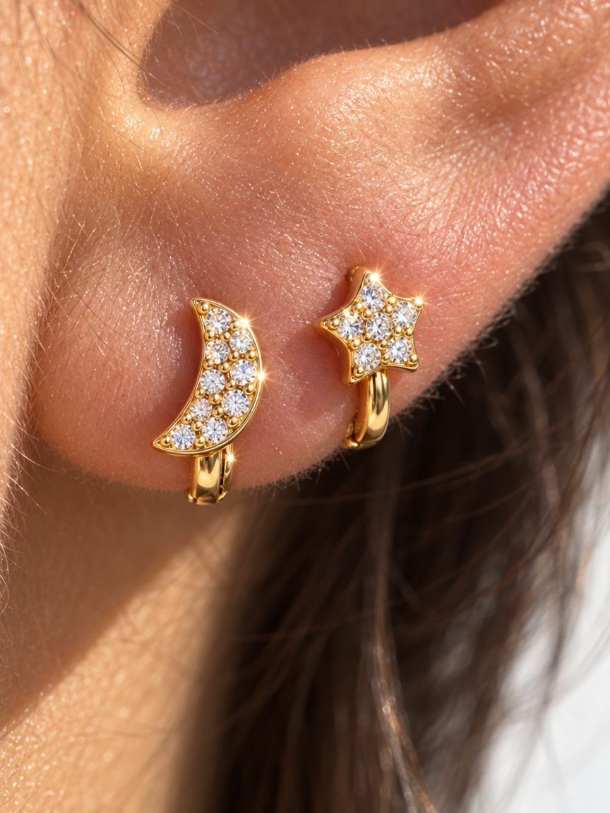 Asymmetrical Moon & Star Huggies