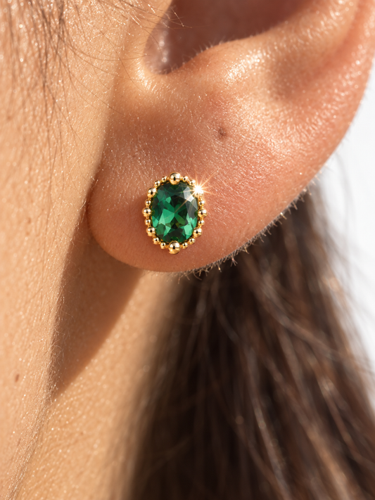 Green Crystal Oval Studs