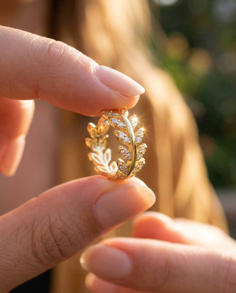 Leaf & Gem Hoop Earrings
