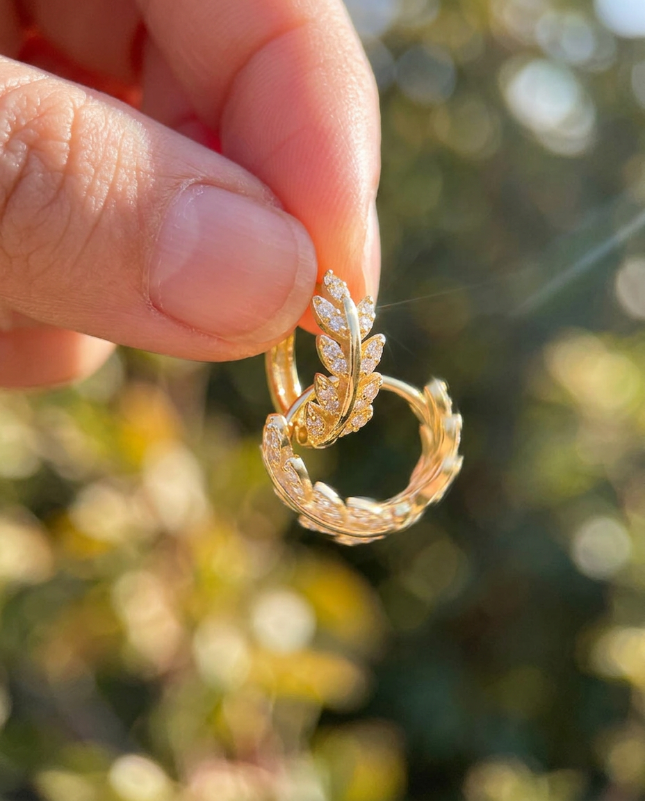 Leaf & Gem Hoop Earrings
