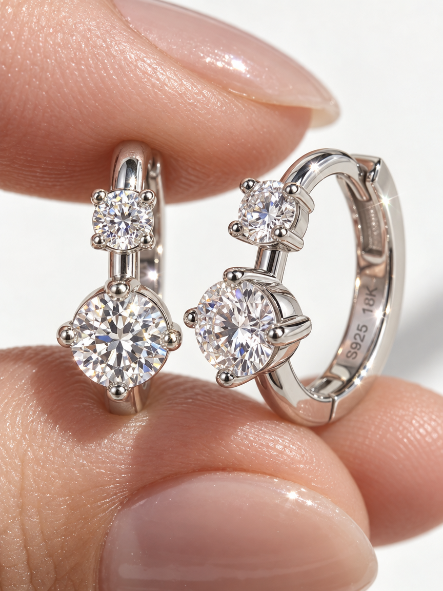 Double Stone Huggie Hoops