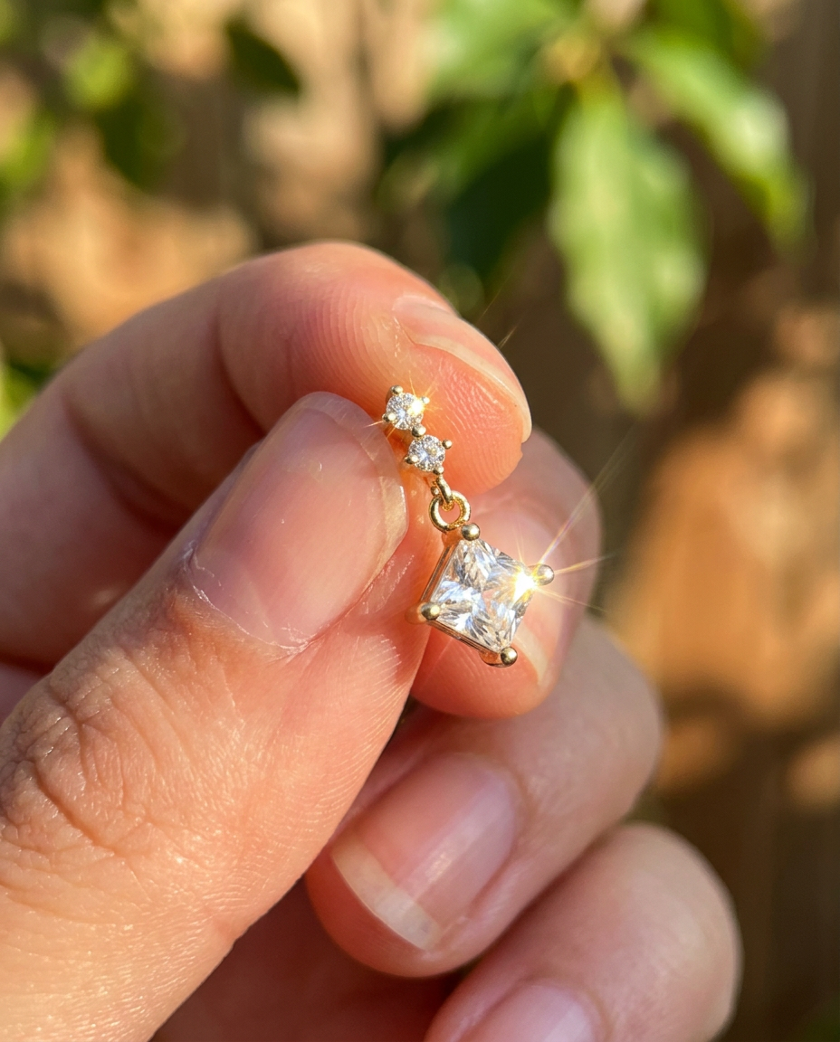 Square Drop Stud Earrings