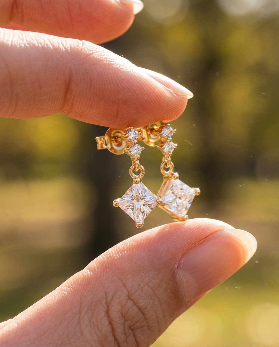 Square Drop Stud Earrings