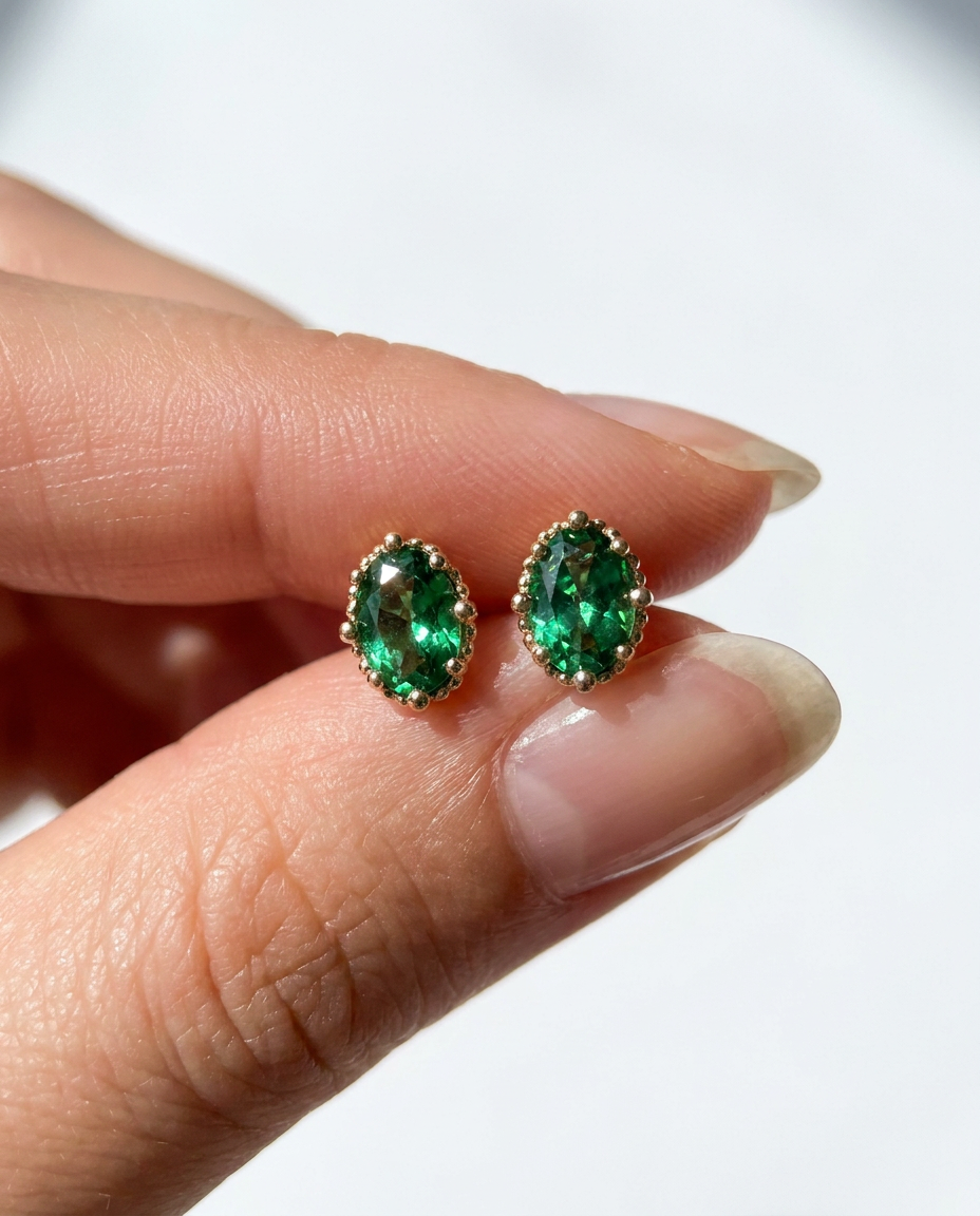 Emerald Oval Studs