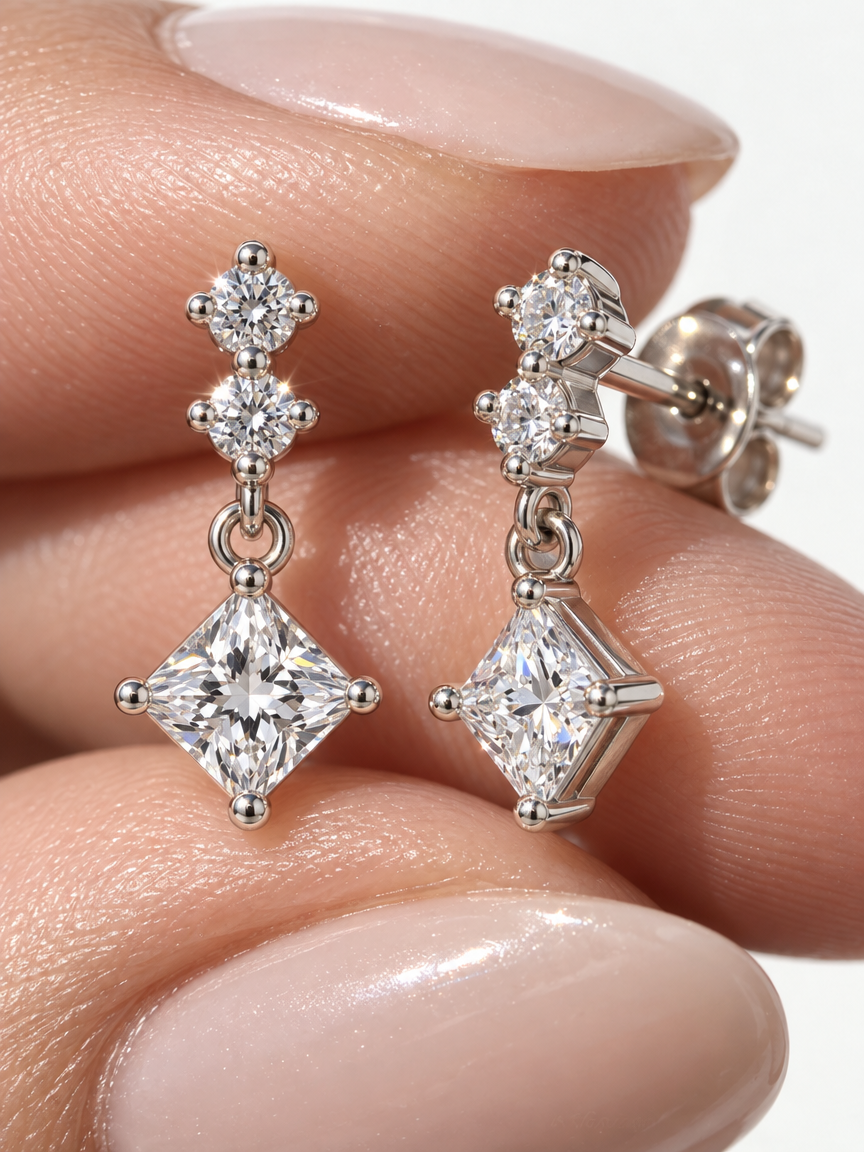 Square Drop Stud Earrings