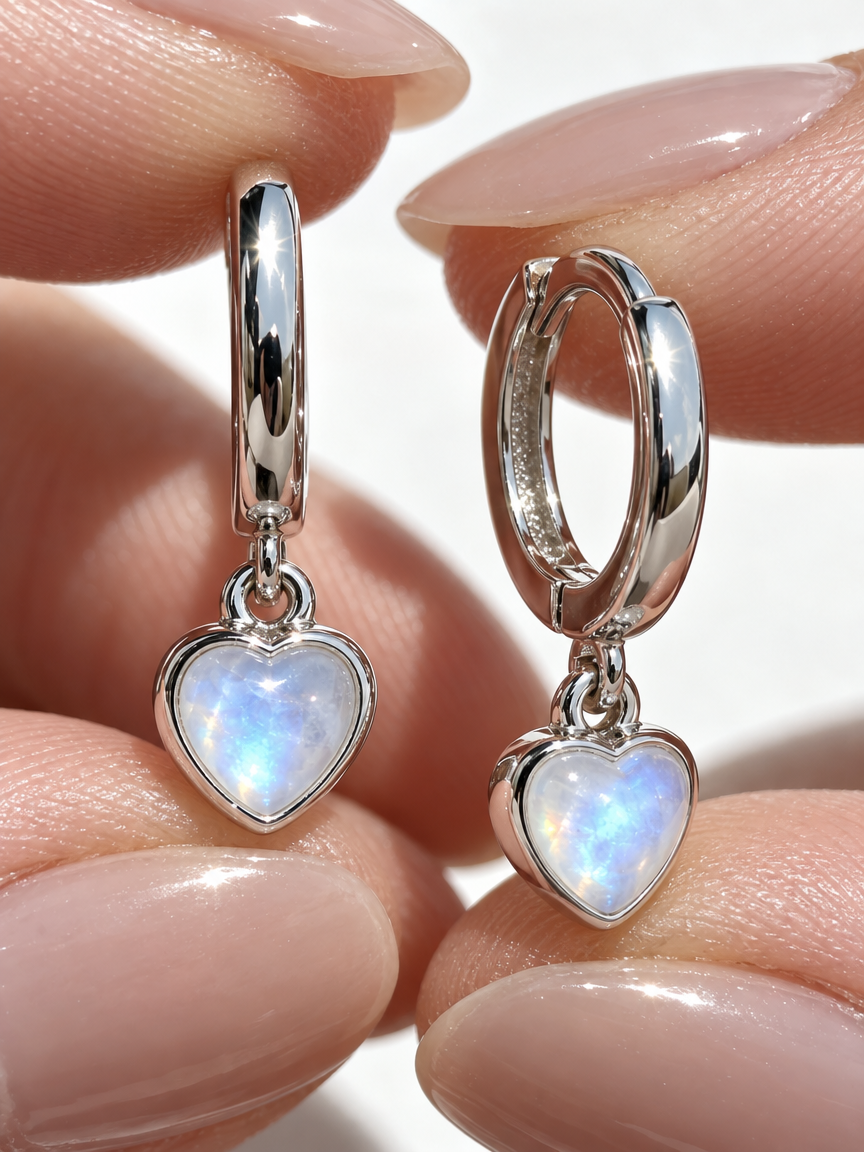 Natural Stone Heart Hoops