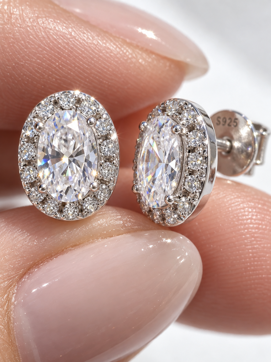 Oval Halo Studs