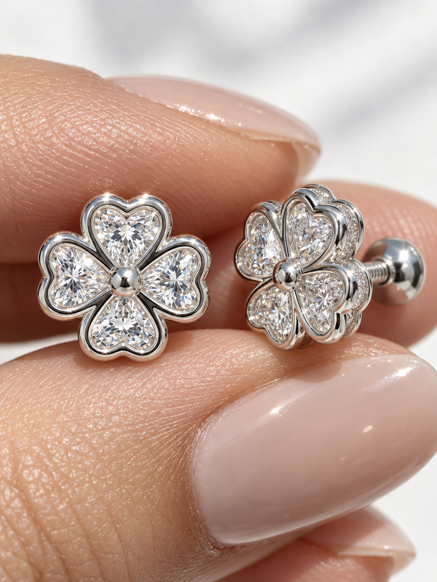 Heart Clover Studs