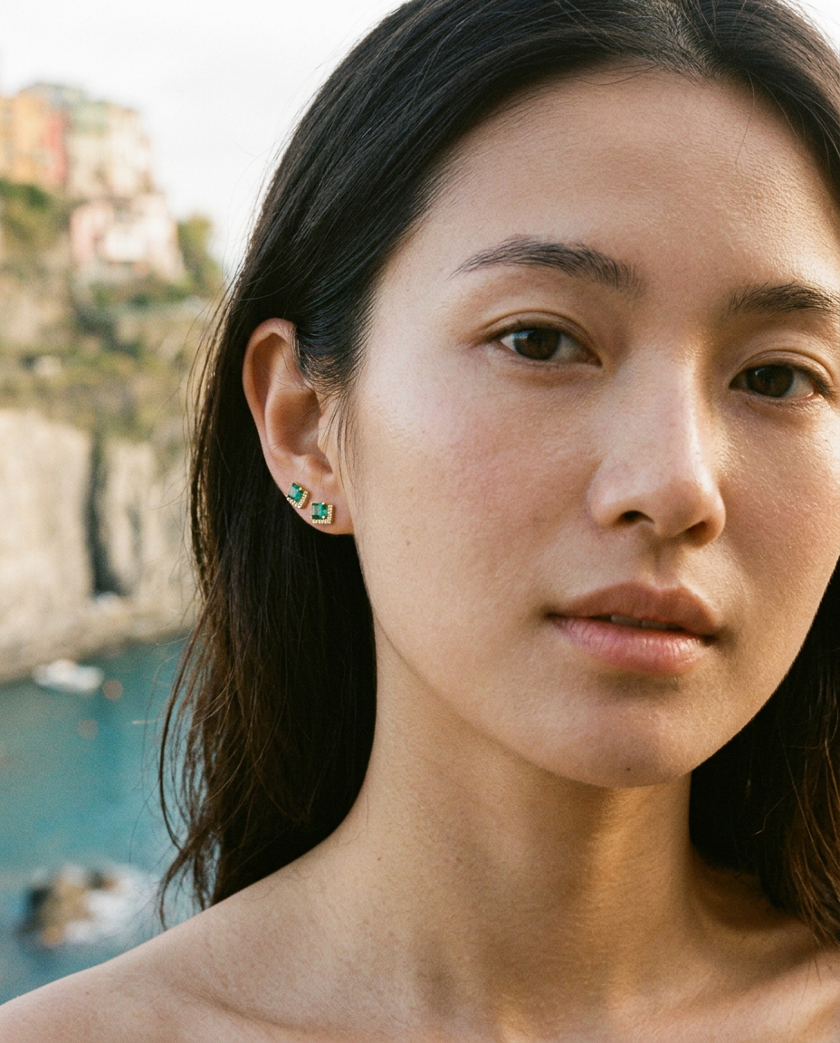 Emerald Square Studs