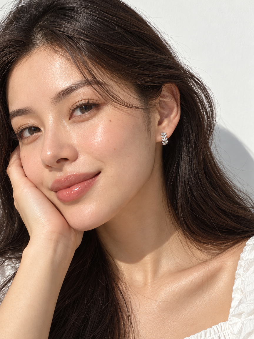 Leaf & Crystal Hoop Earrings