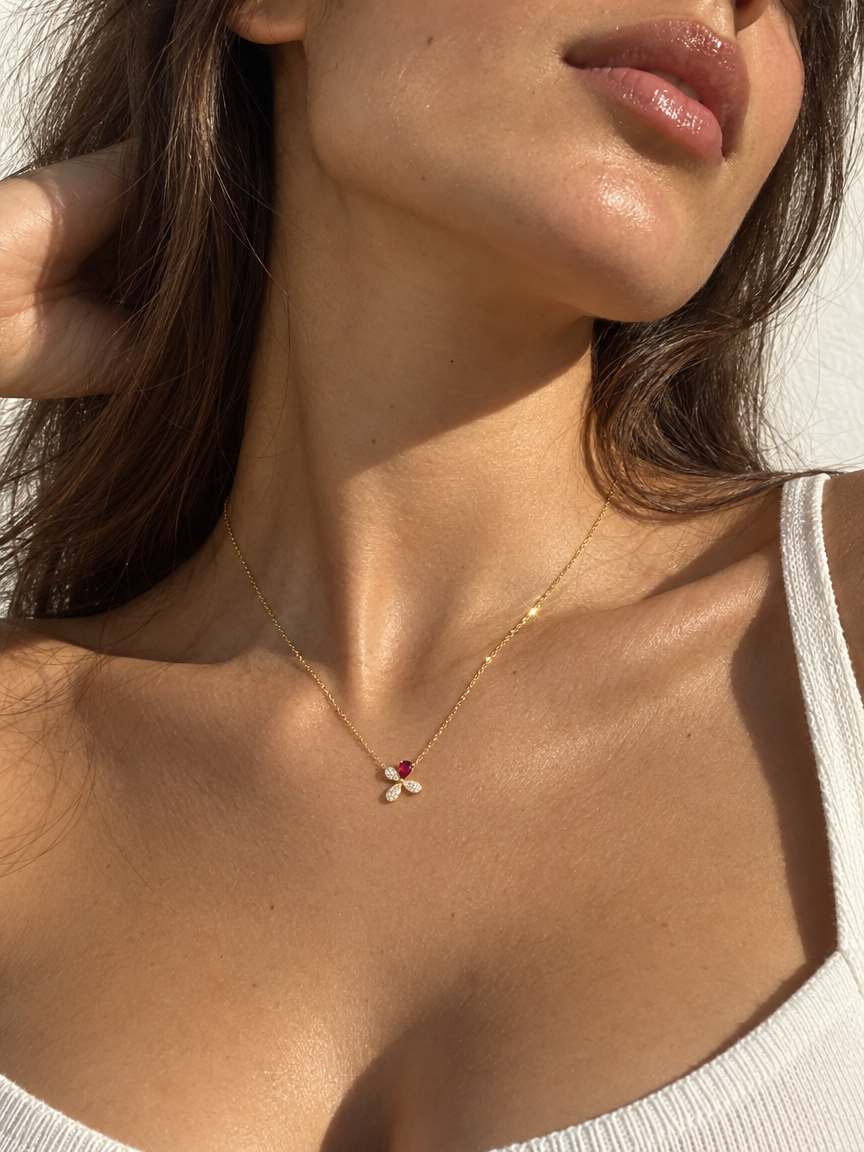 Red Crystal Clover Pendant Necklace