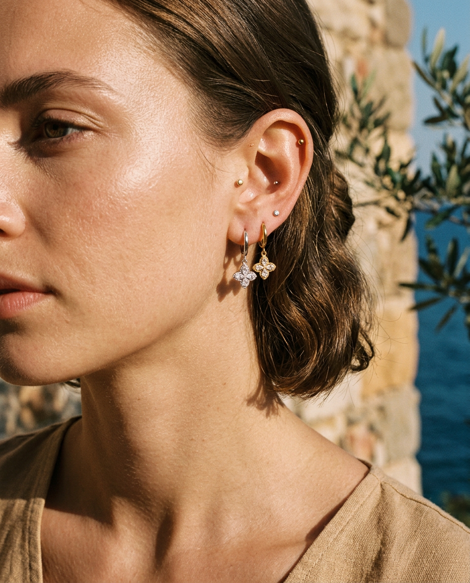 Clover Drop Hoop Earrings