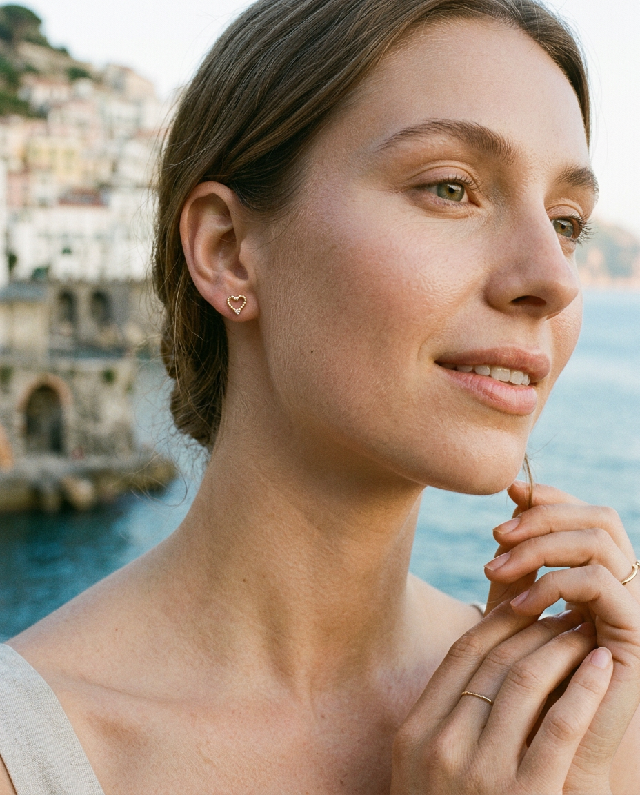 Open Heart Rhinestone Stud Earrings