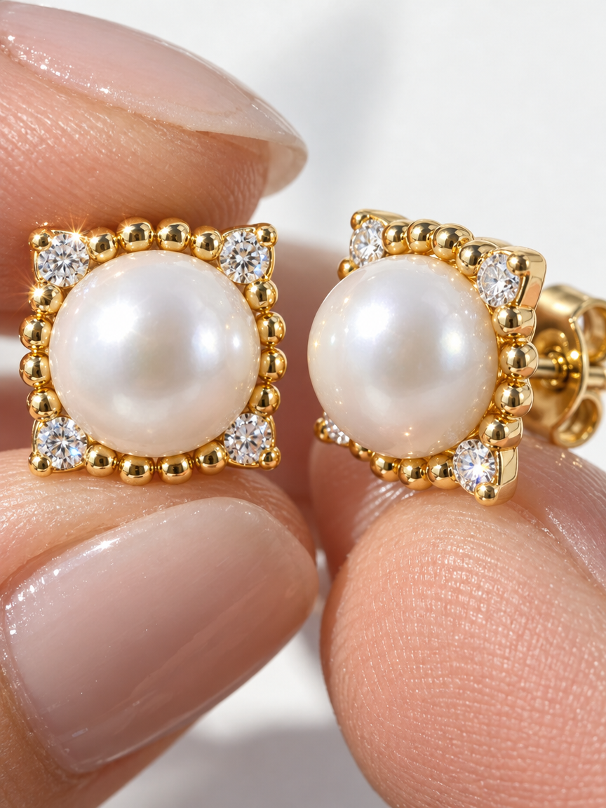 Pearl Square Stud Earrings