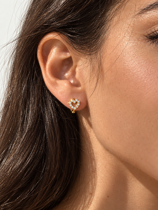 Pavé Heart Huggie Hoops