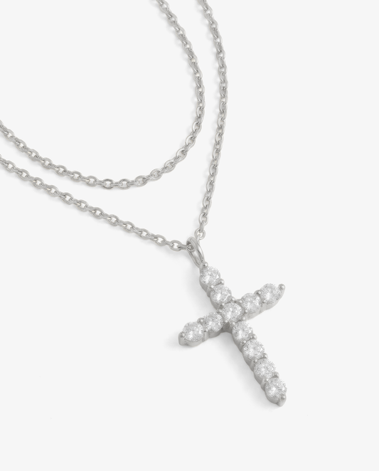 Pavé Cross & Cable Necklace Set