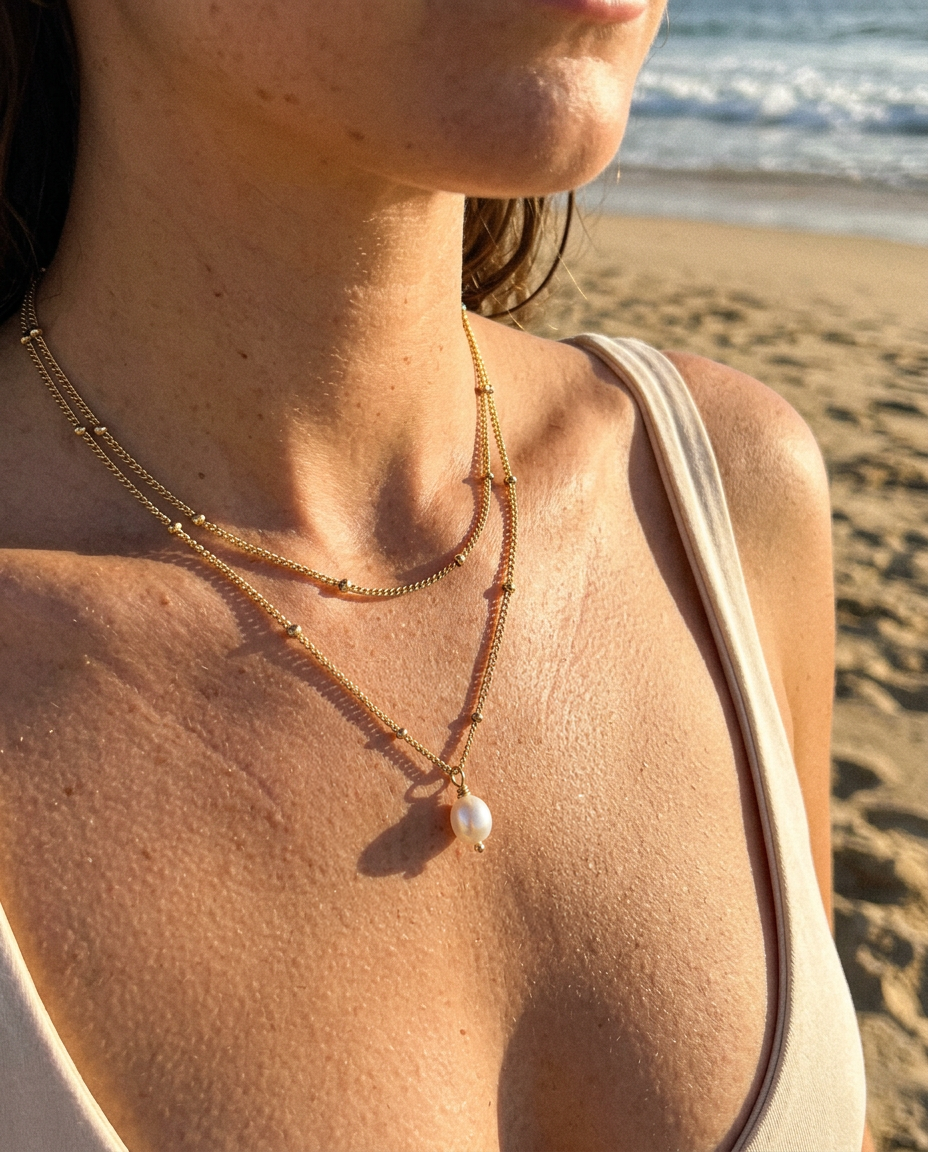 Pearl & Satellite Necklace Set