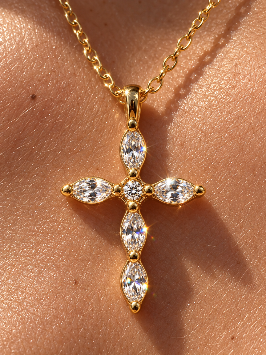 Flower Cross Pendant Necklace