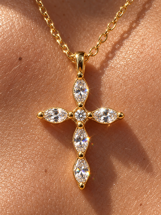 Flower Cross Pendant Necklace