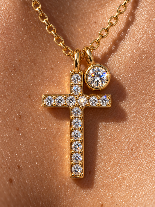Pavé Cross & Stone Necklace