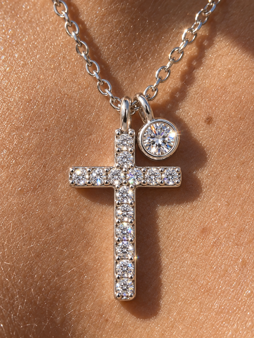 Pavé Cross & Stone Necklace
