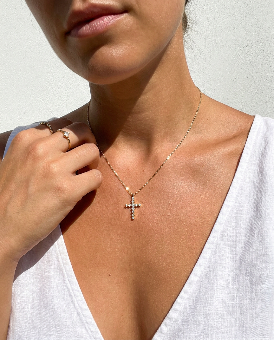 Mixed-Cut Cross Necklace