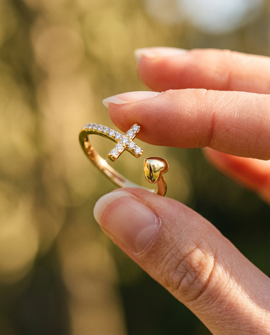 Heart & Cross Ring