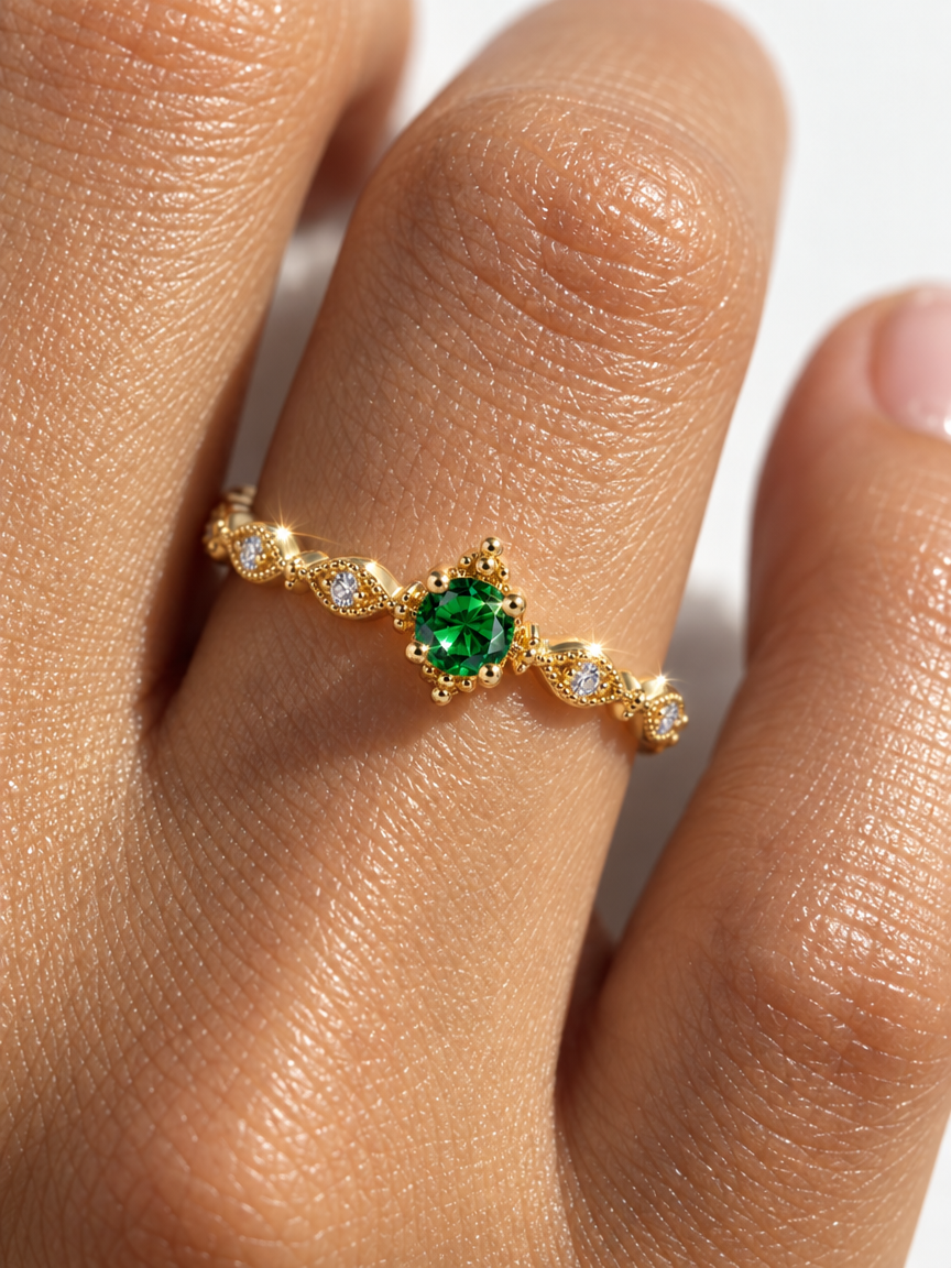Green Crystal Crown Ring