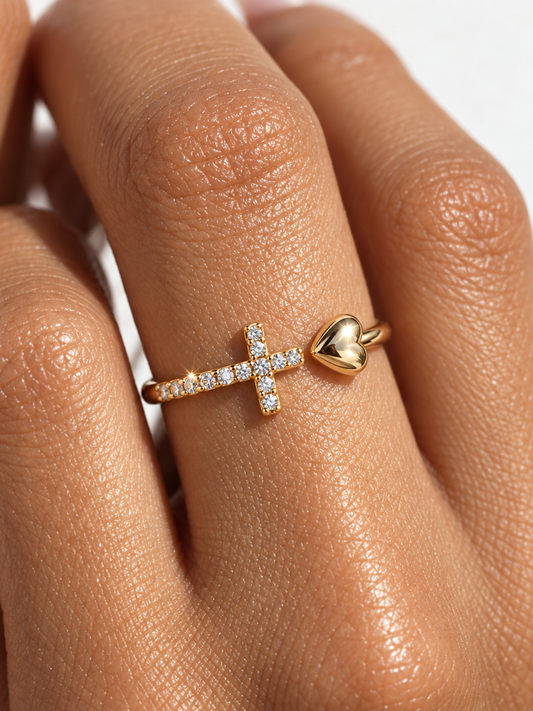 Heart & Cross Ring