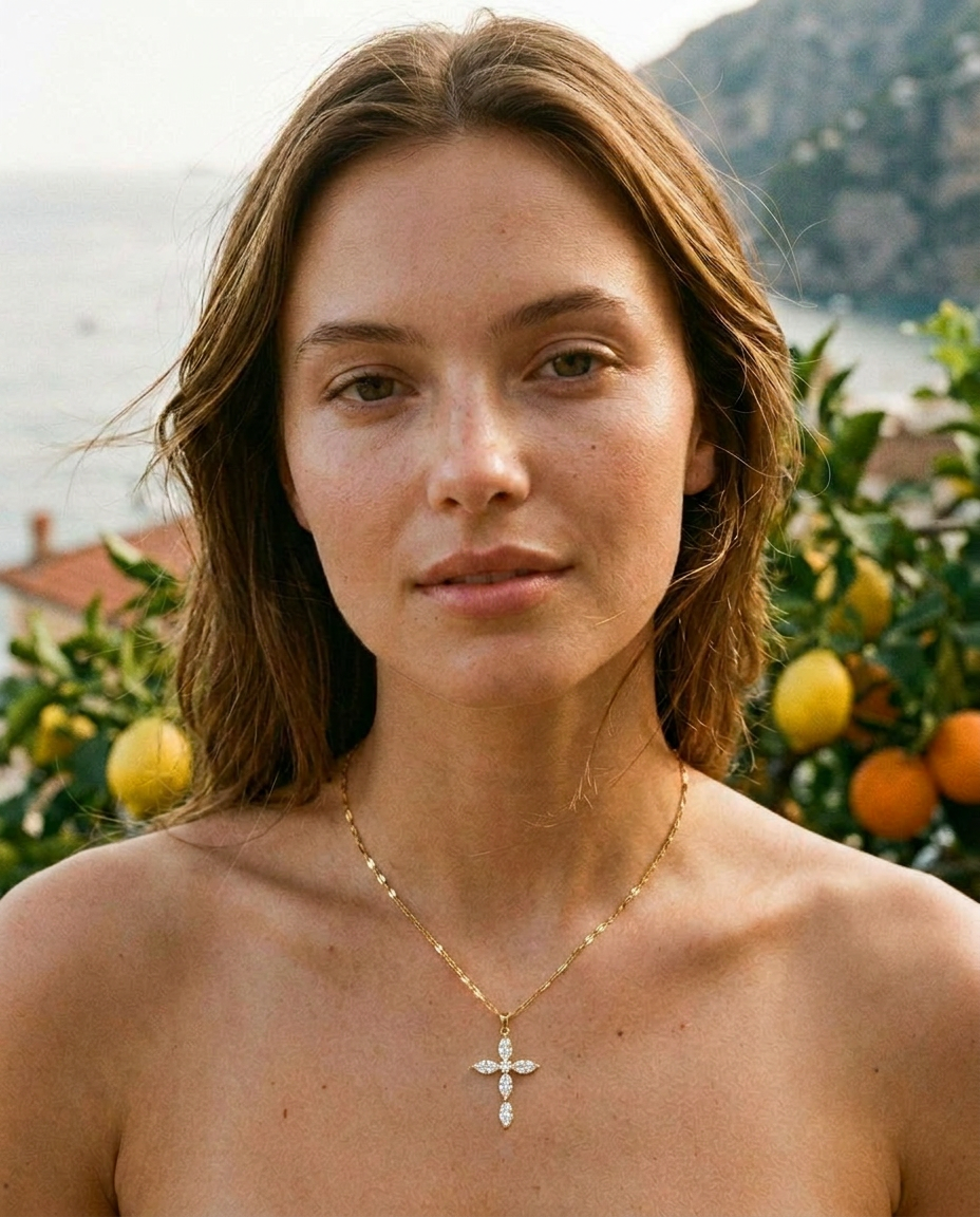 Venezia cross necklace flat lay
